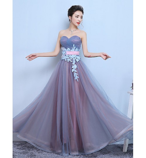 Prom / Formal Evening Dress A-line Sweetheart Floor-length Tulle with Appliques  