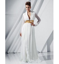 TS Couture? Formal Evening / Military Ball Dress - Elegant Plus Size / Petite Sheath / Column V-neck Sweep / Brush Train Chiffon with Appliques  