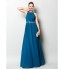 Formal Evening Dress Sheath / Column Jewel Floor-length Chiffon with Appliques / Beading / Draping / Side Draping  